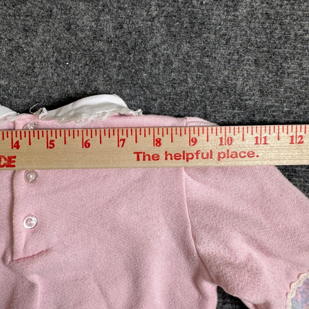 Doe-Spun Vintage Pink Lamb Patchwork Sweatshirt Lace Collar 12 Months - Picture 9 of 10